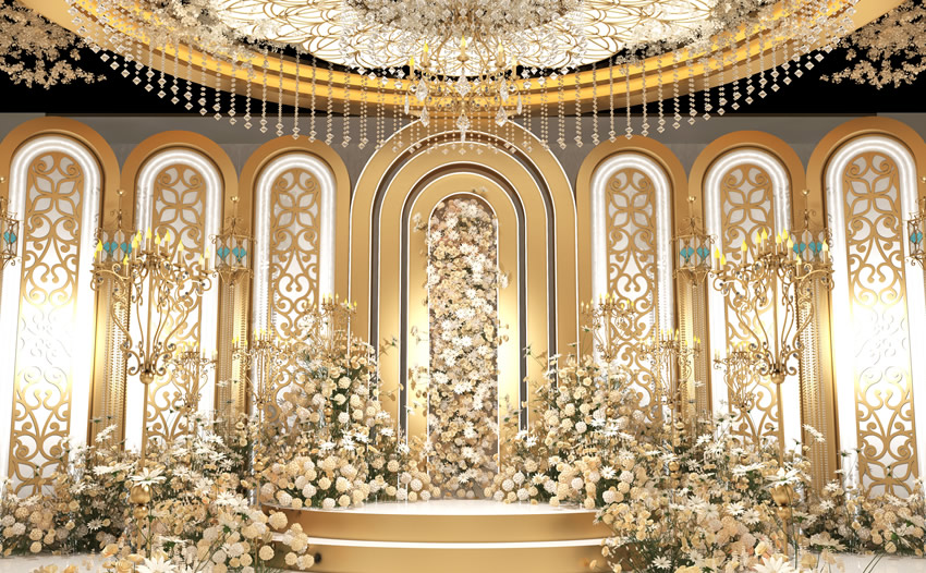 水磨沟香槟色调婚礼堂效果展示